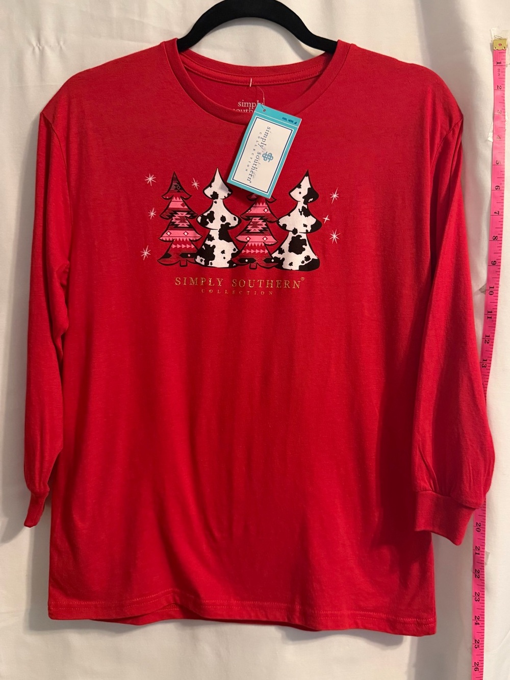 Simply Southern Shirt Youth L Red Long Sleeve Ho Ho Ho Christmas Cowboy Santa